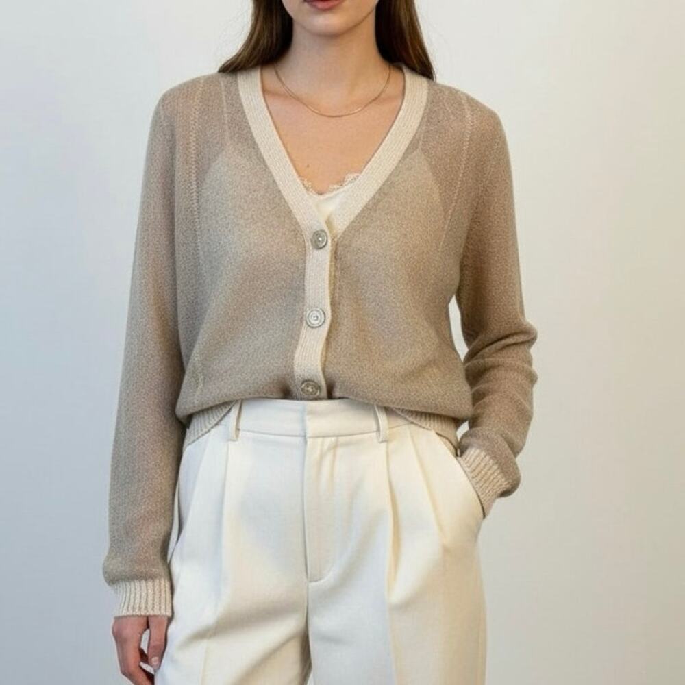 Zara Cardigan Sweater Women M Alpaca Wool Blend Open Knit Quiet Luxury Old Money